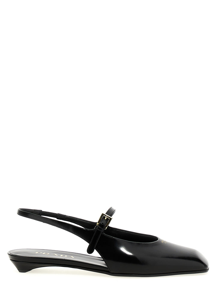 Prada Logo Slingback Flat shoes - Black | 47b1102324d6c75312f174afff66a3ddb93a797e