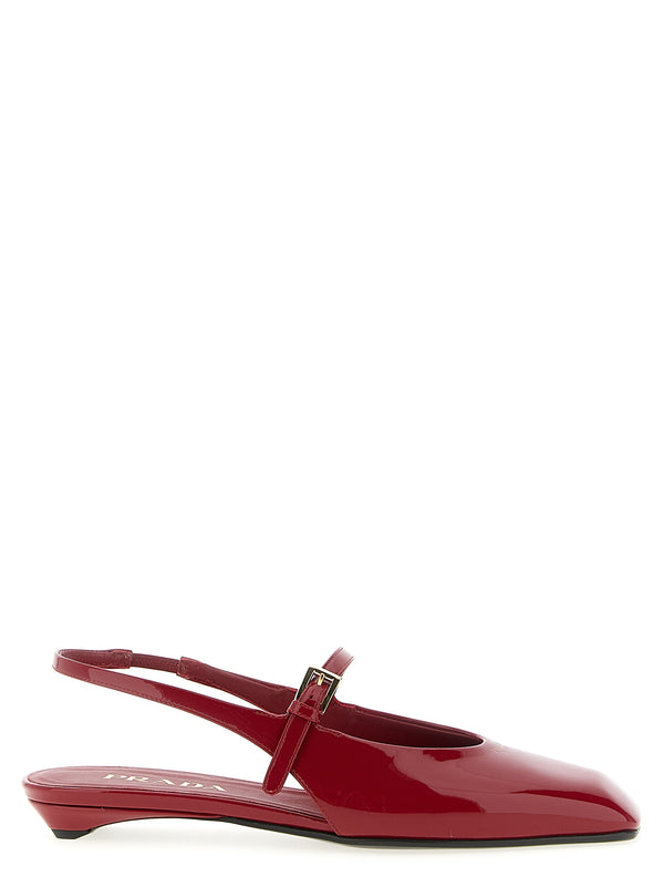 Patent Leather Slingback Flat Shoes Red