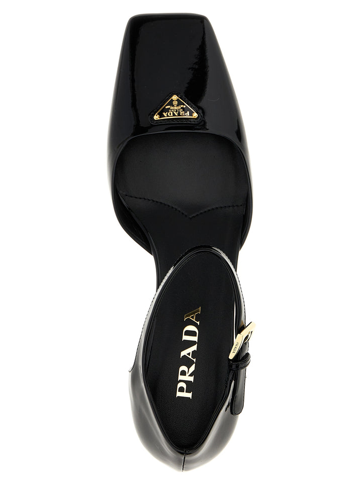 Prada Logo Patent Pumps - Black | a6efcfc661adec81e4692cfc0e43c96f5775f4a4
