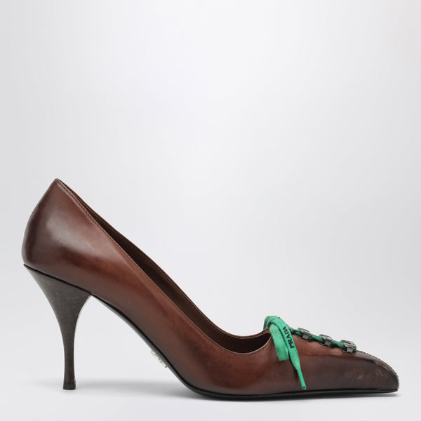 Cacao Pumps In Antiqued-Effect Leather