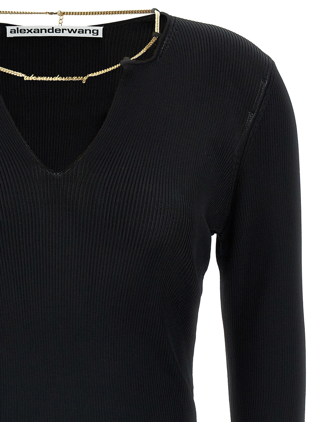 Gold Nameplate Chain Sweater, Cardigans Black