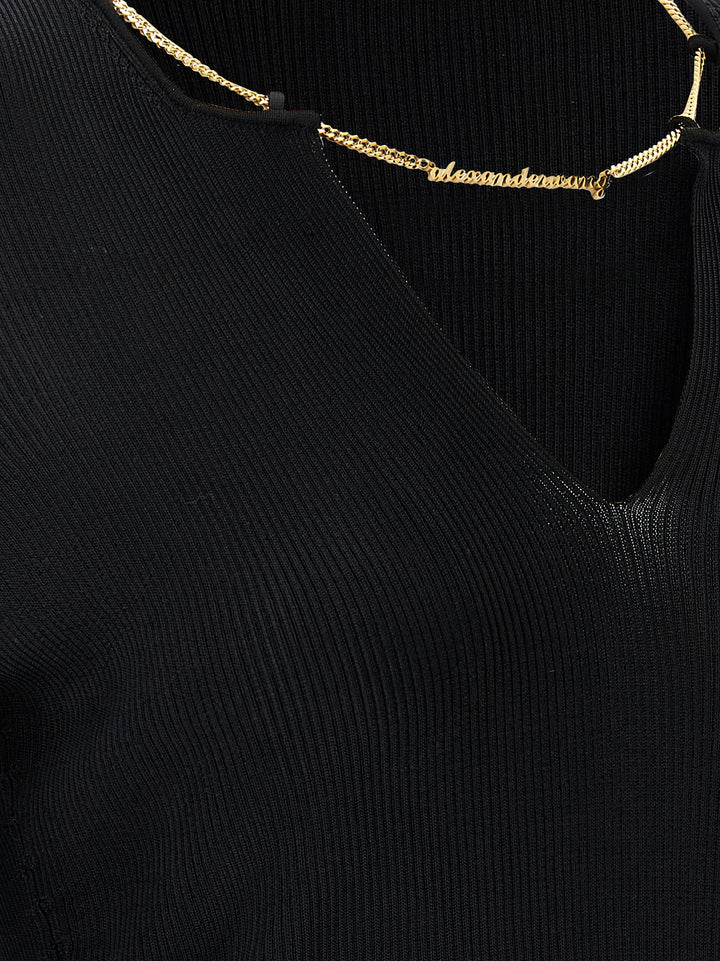 Gold Nameplate Chain Sweater, Cardigans Black