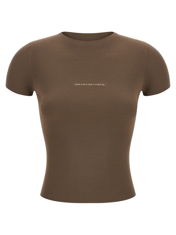 Ribbed With Logo T-Shirt Brown