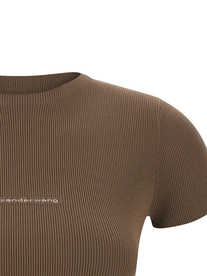 Alexander Wang Ribbed  With Logo T-shirt - Brown | e1b1fb2d7ddf75c2039e5e2c899ecb722a9dea6c