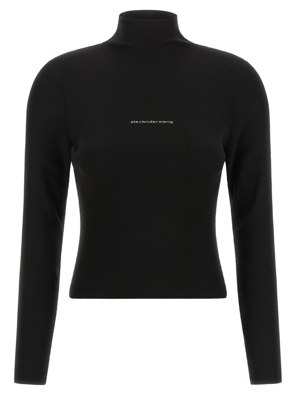Ribbed Sweater With Logo Sweaters And Cardigans Black