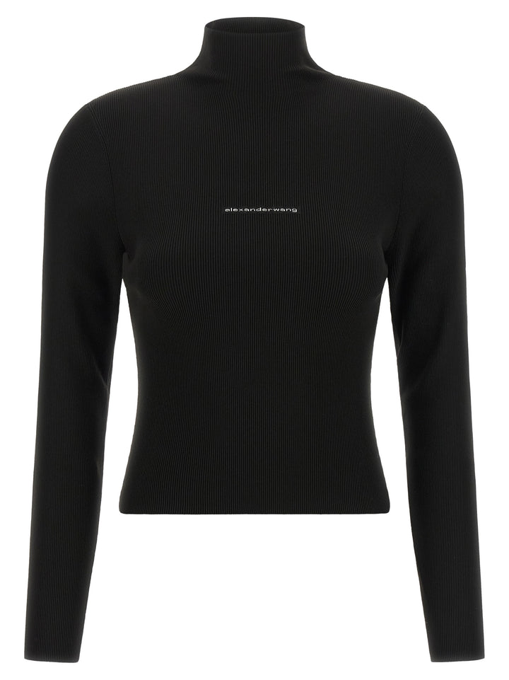 Alexander Wang Ribbed Sweater With Logo Sweaters and Cardigans - Black | 9972702d664491478fd97dd252d2a9b5fb980e81