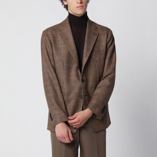 Brown Single-Breasted Jacket With A Prince Of Wales Check Pattern