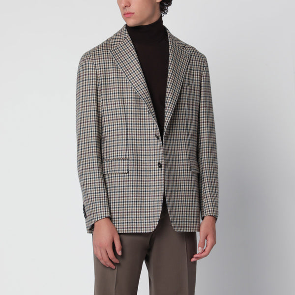 Single-Breasted Jacket With Tobacco Vichy Pattern