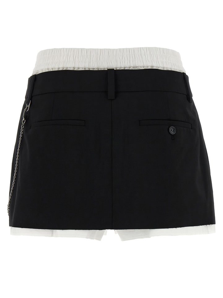 Alexander Wang Pre-Styled Pleated W/Chain Bermuda and Short - White/Black | 85c7152bd238f6d3108a74ef74ddc49af66229b9