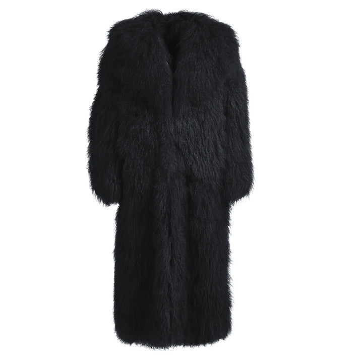 Rouselin Black Coat in Lambskin Fur