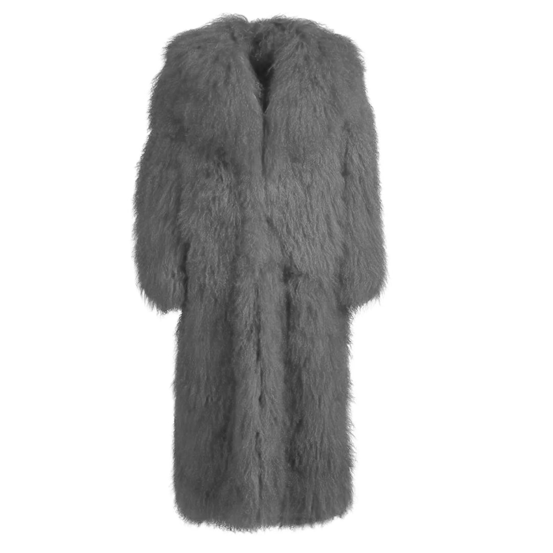 Rouselin Gray Coat in Lambskin Fur