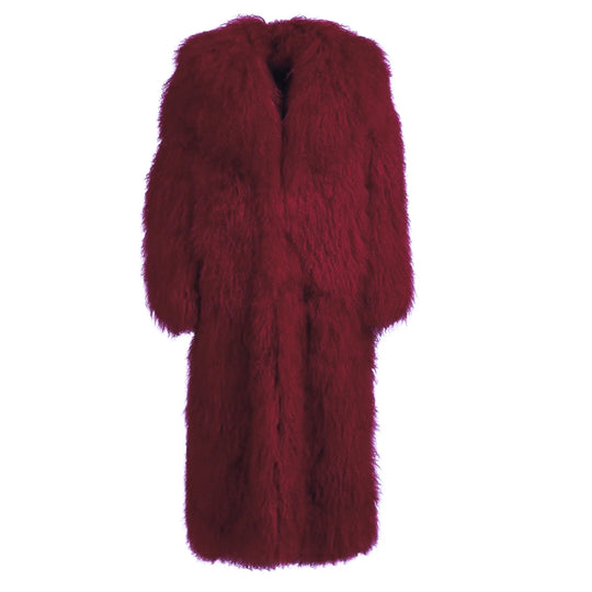 Rouselin Wine Red Coat in Lambskin Fur