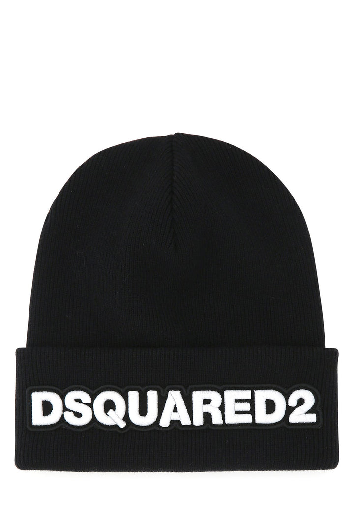 Black wool beanie hat