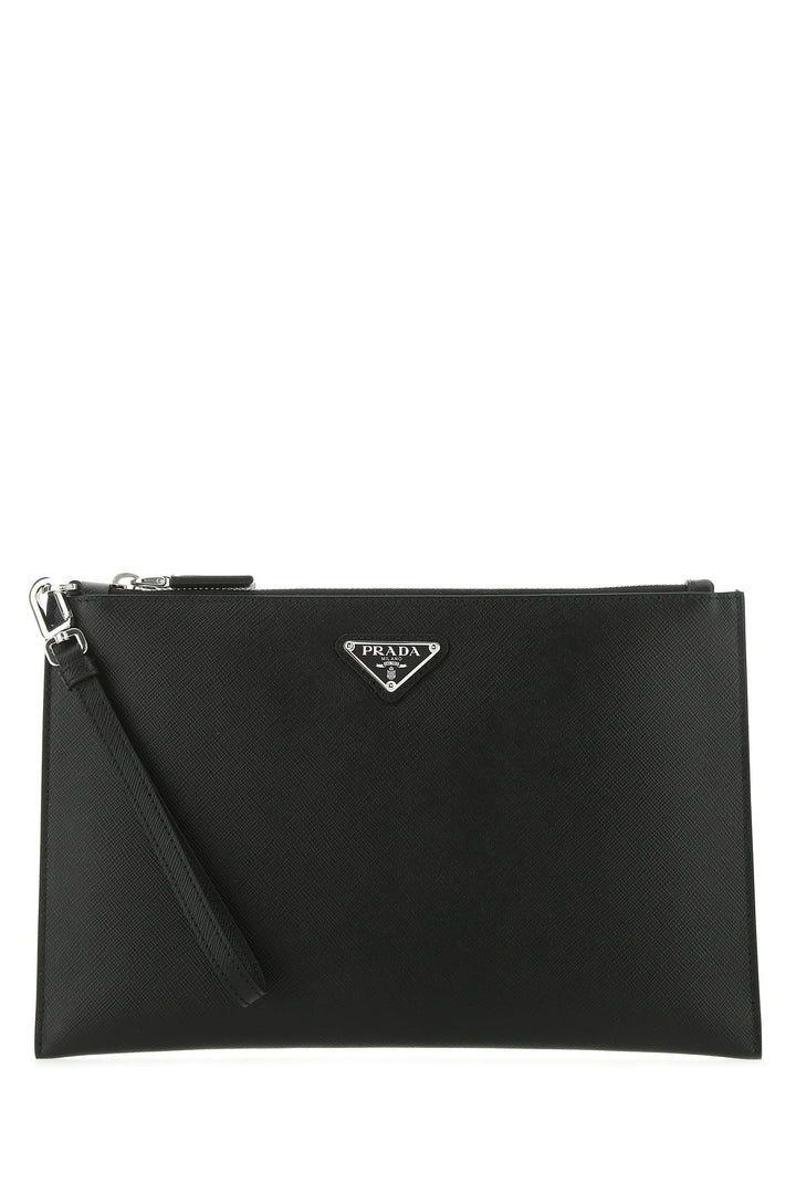 Black leather clutch