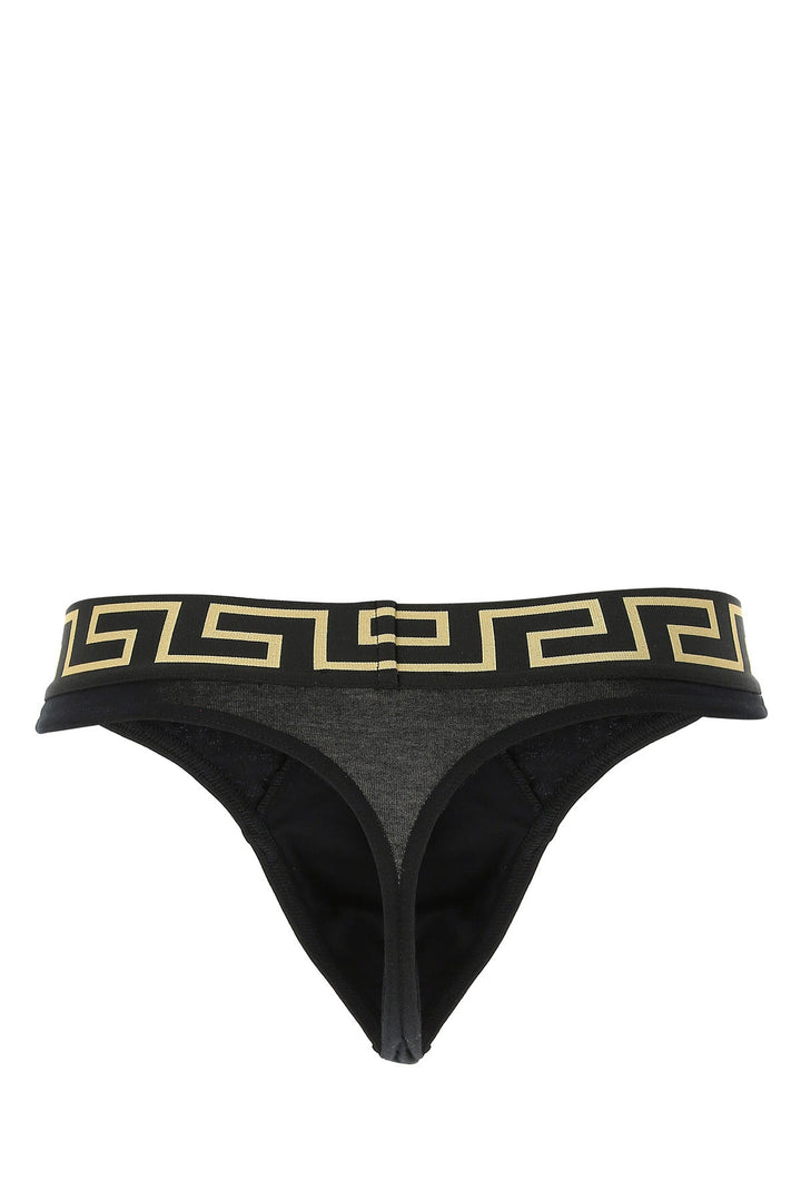 Black stretch cotton thong