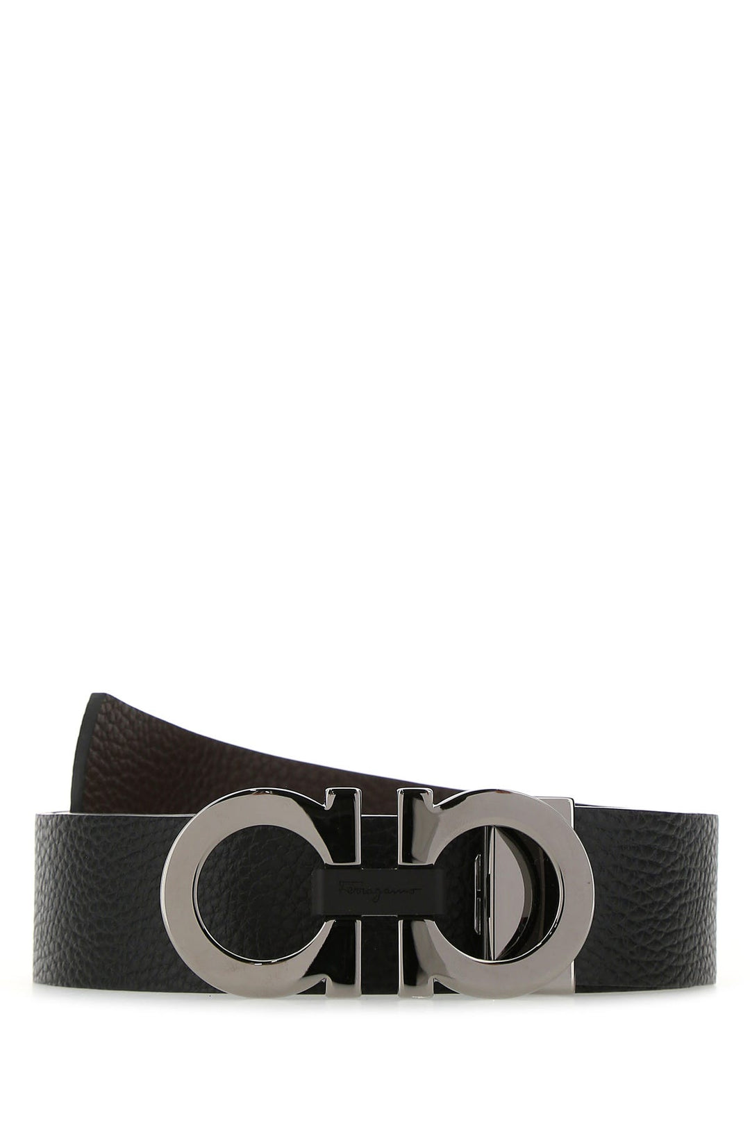 Black leather reversible belt