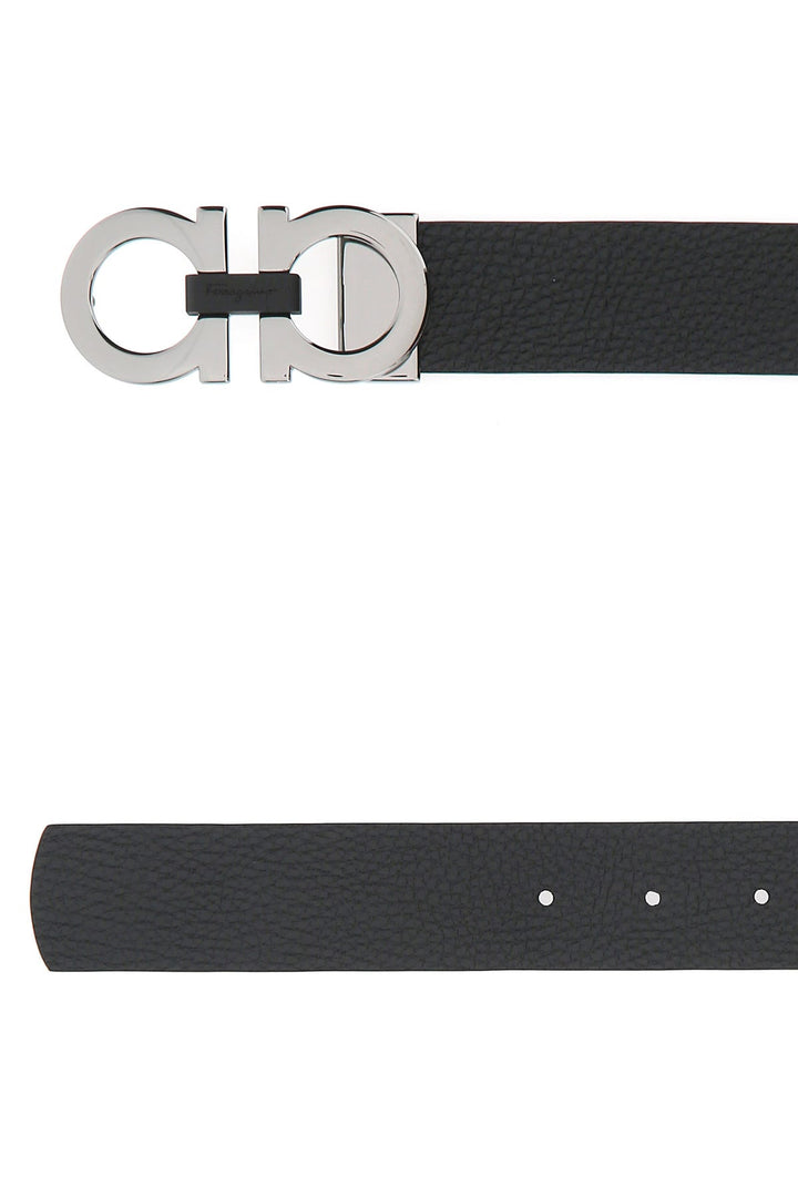 Black leather reversible belt