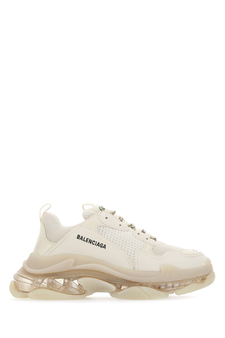 Cream leather and fabric Triple S sneakers