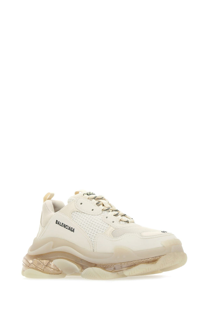 Cream leather and fabric Triple S sneakers