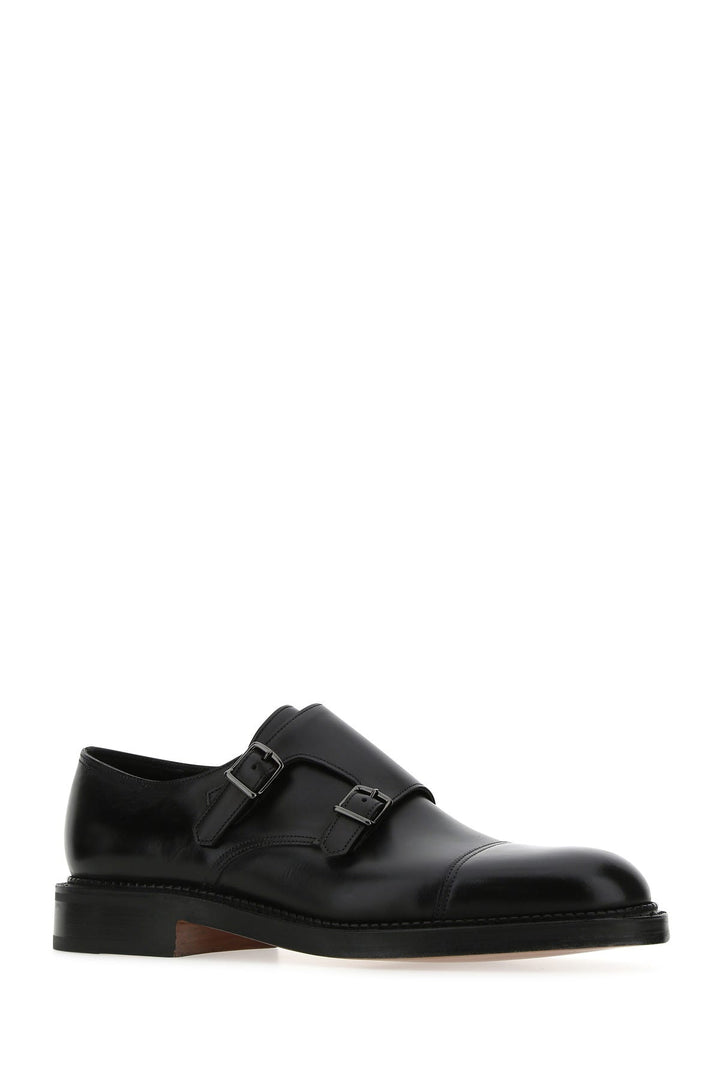 Black leather William monk strap shoes