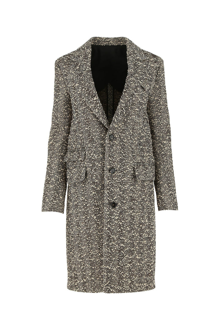 Embroidered stretch wool blend coat