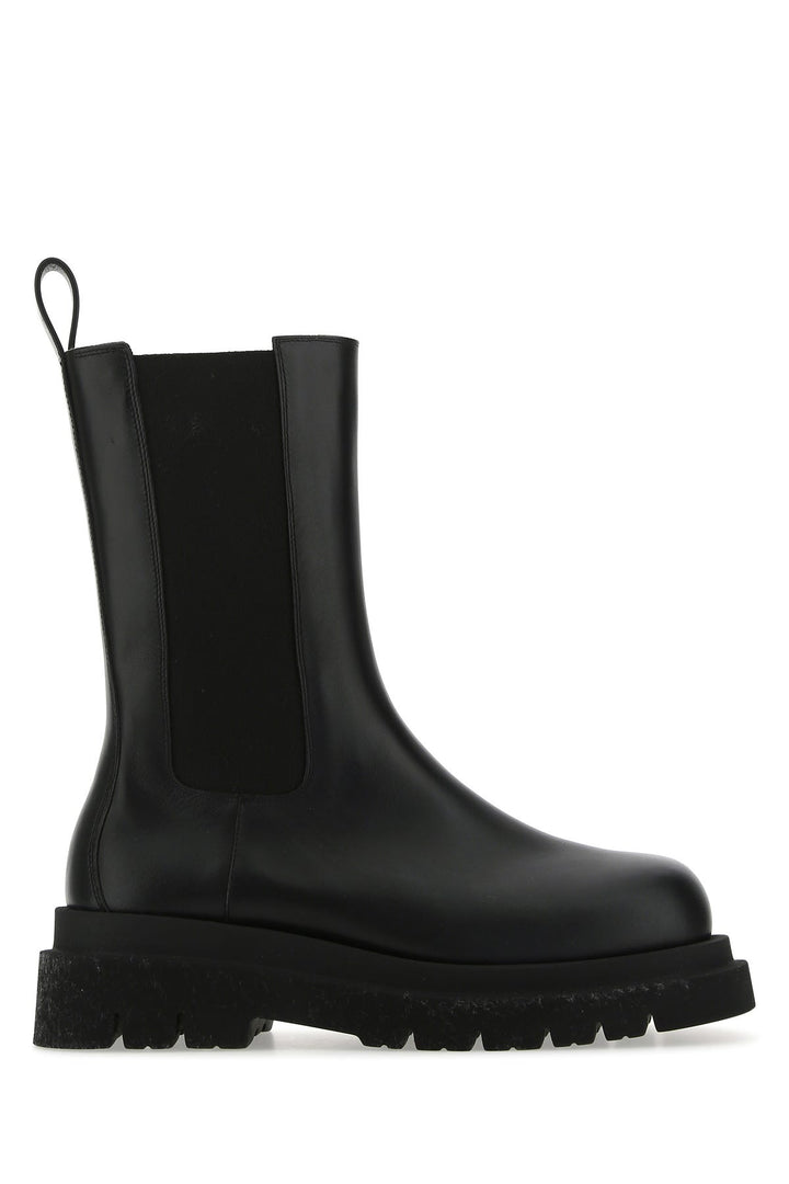 Black leather Lug ankle boots