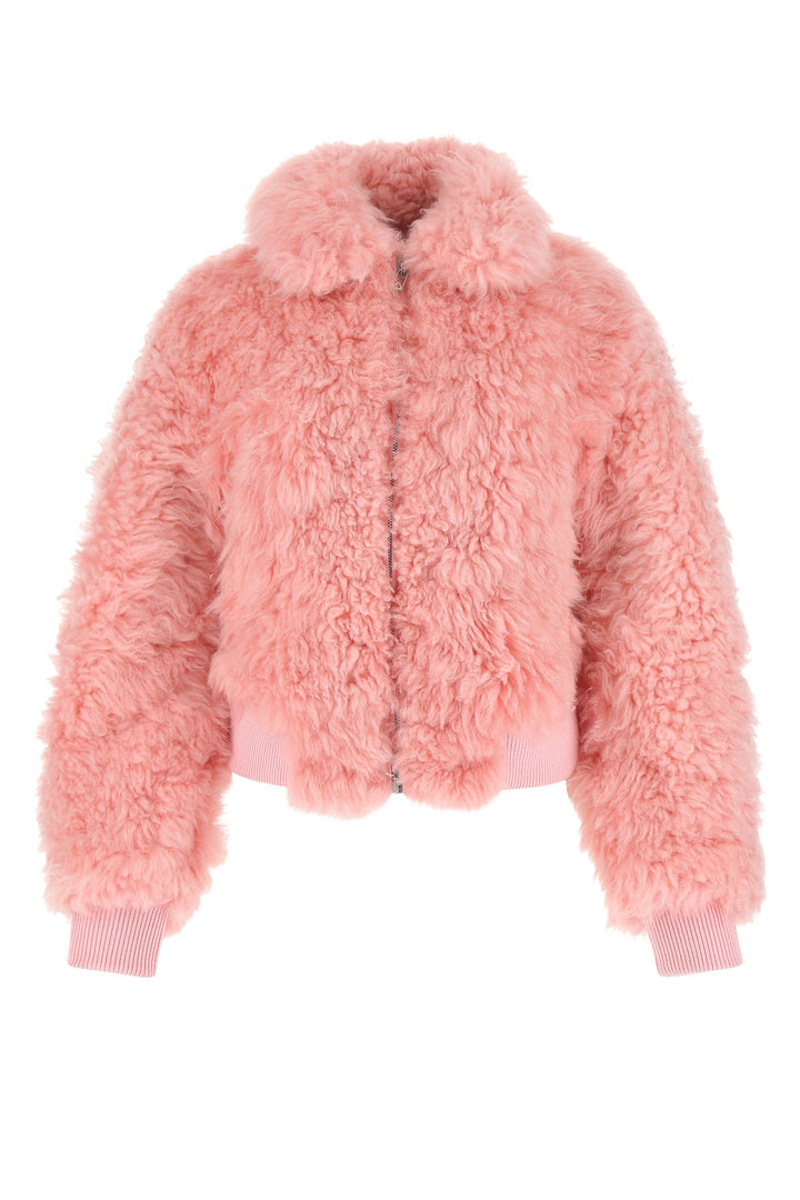 Pink shearling padded bomber jacket