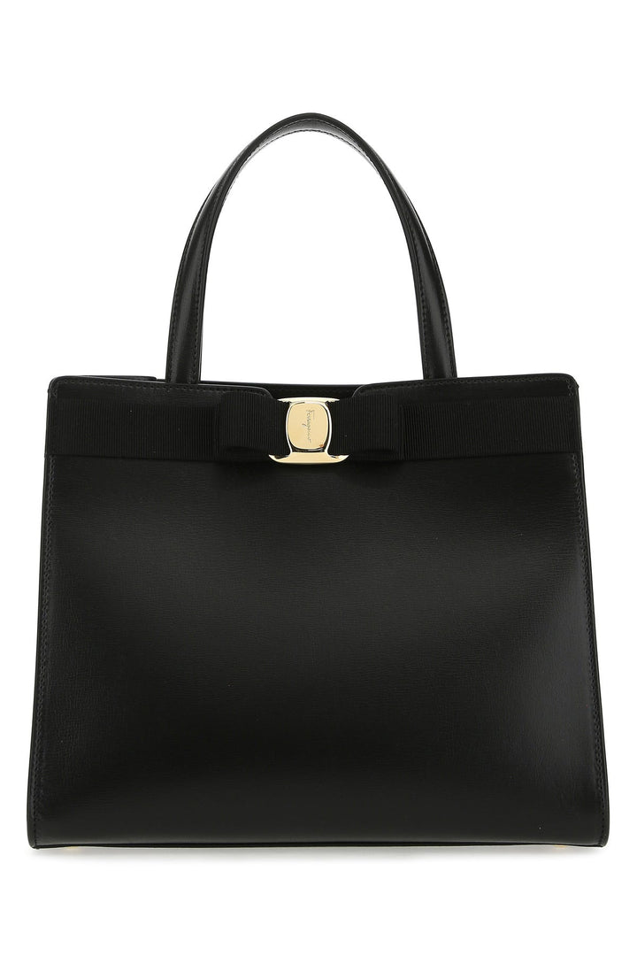 Black leather handbag