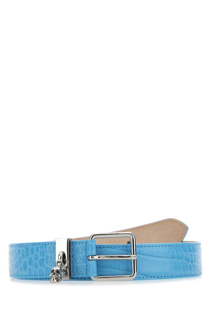 Light-blue leather Skull belt