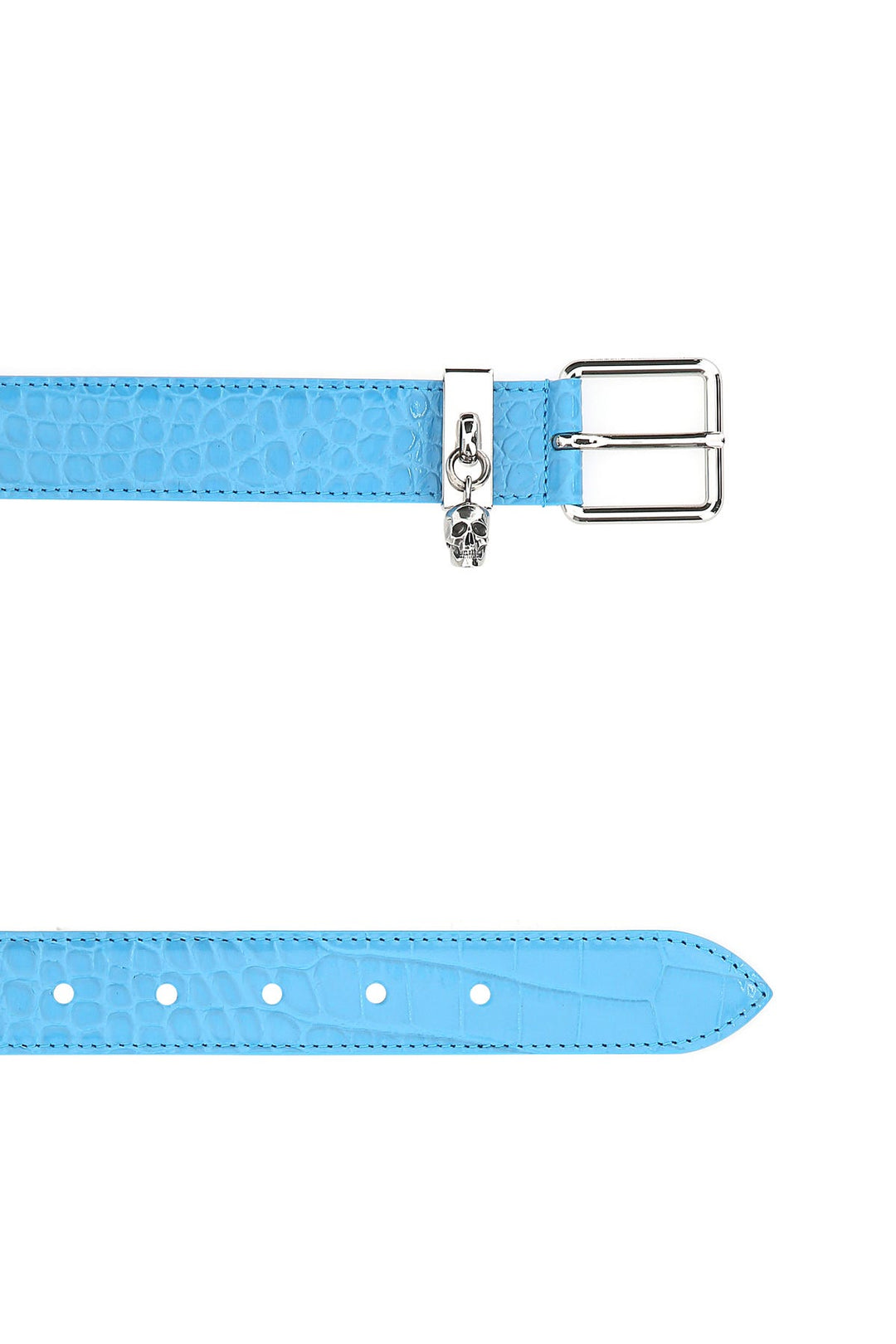 Light-blue leather Skull belt