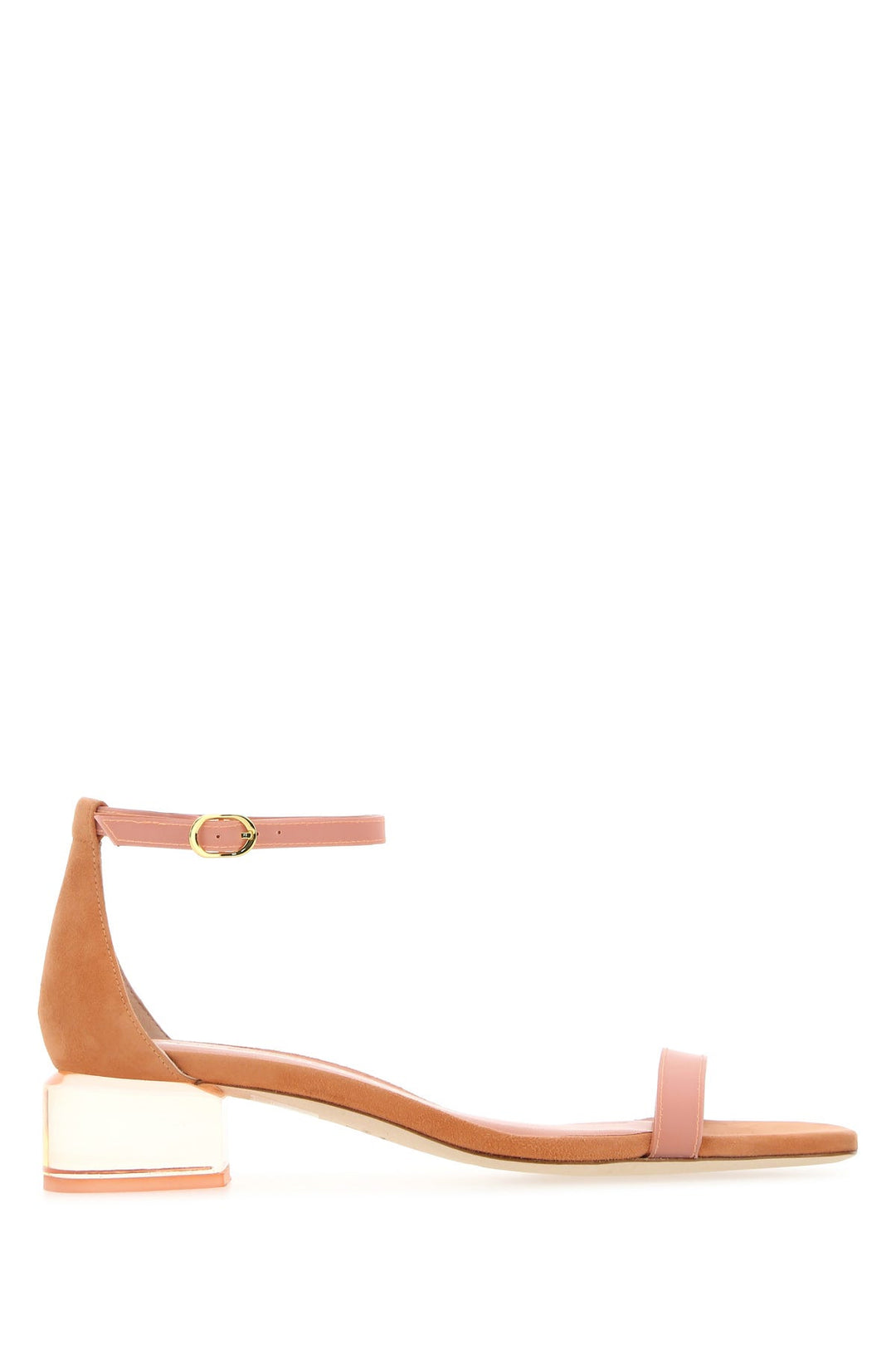 Peach suede Lucite NudistCurve sandals