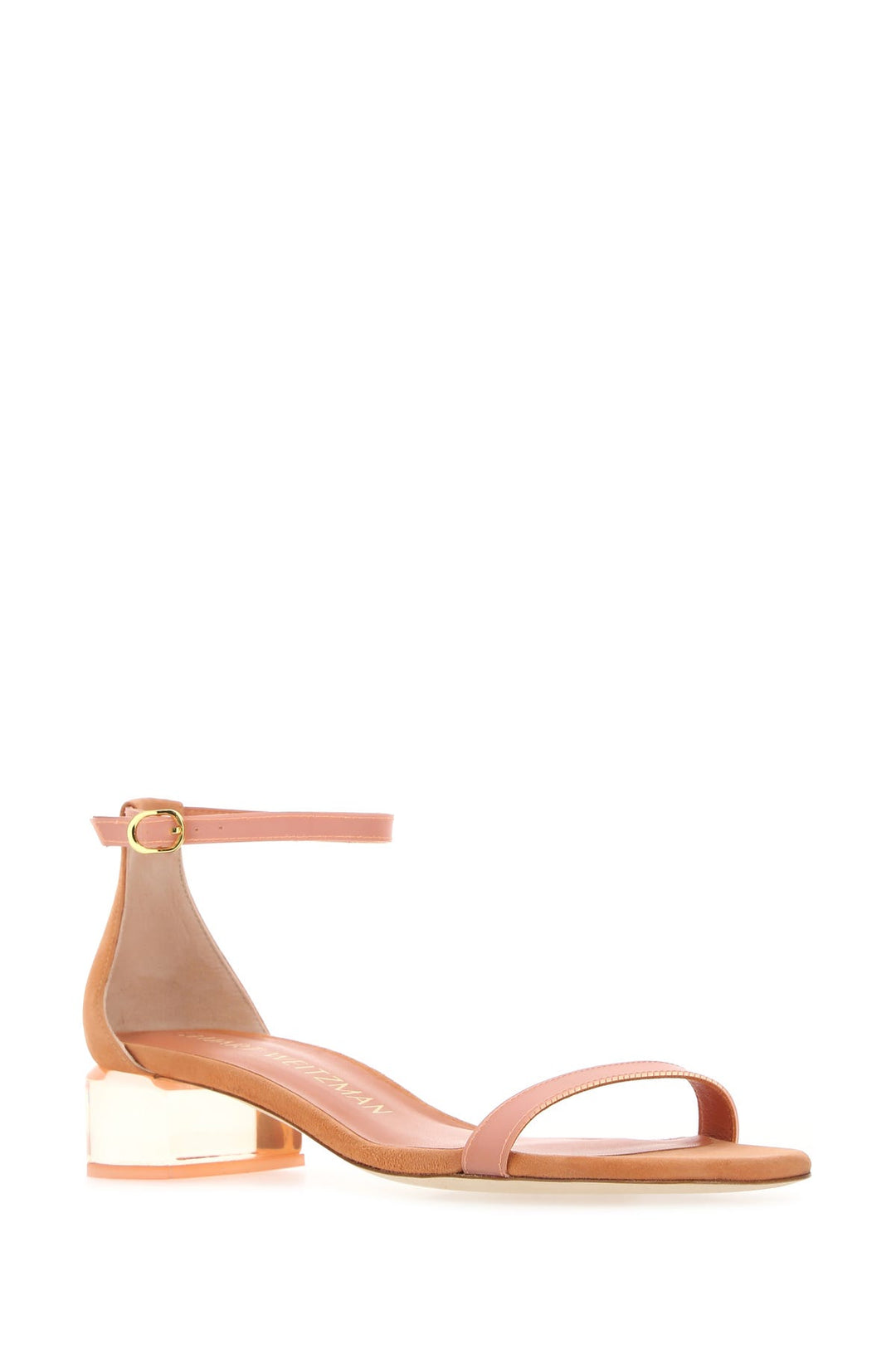 Peach suede Lucite NudistCurve sandals