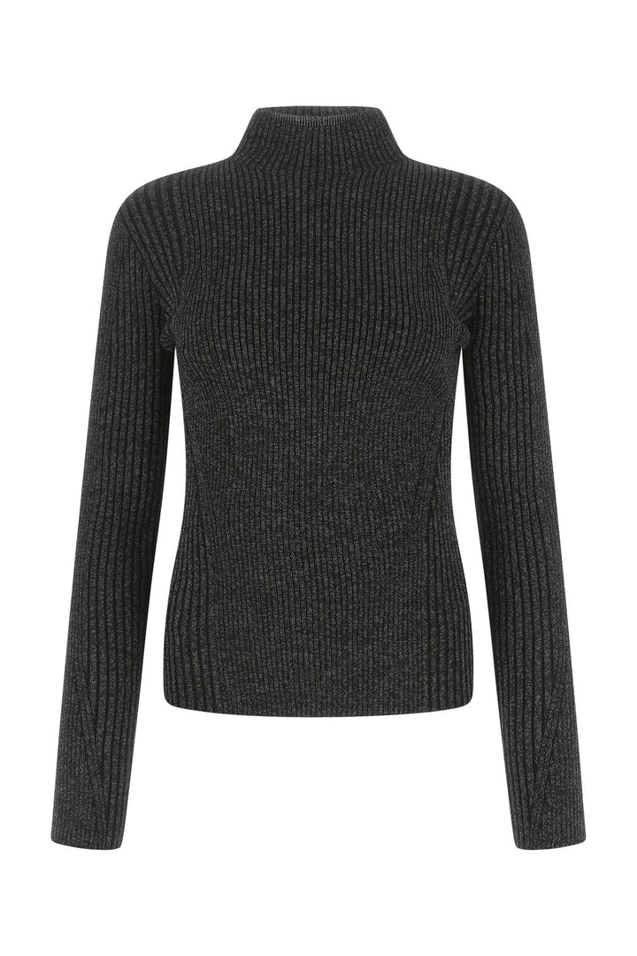 Melange black polyester blend sweater