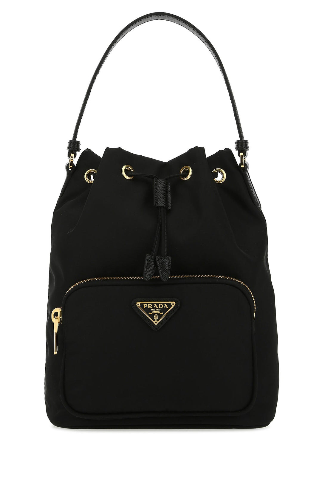 Black nylon bucket bag