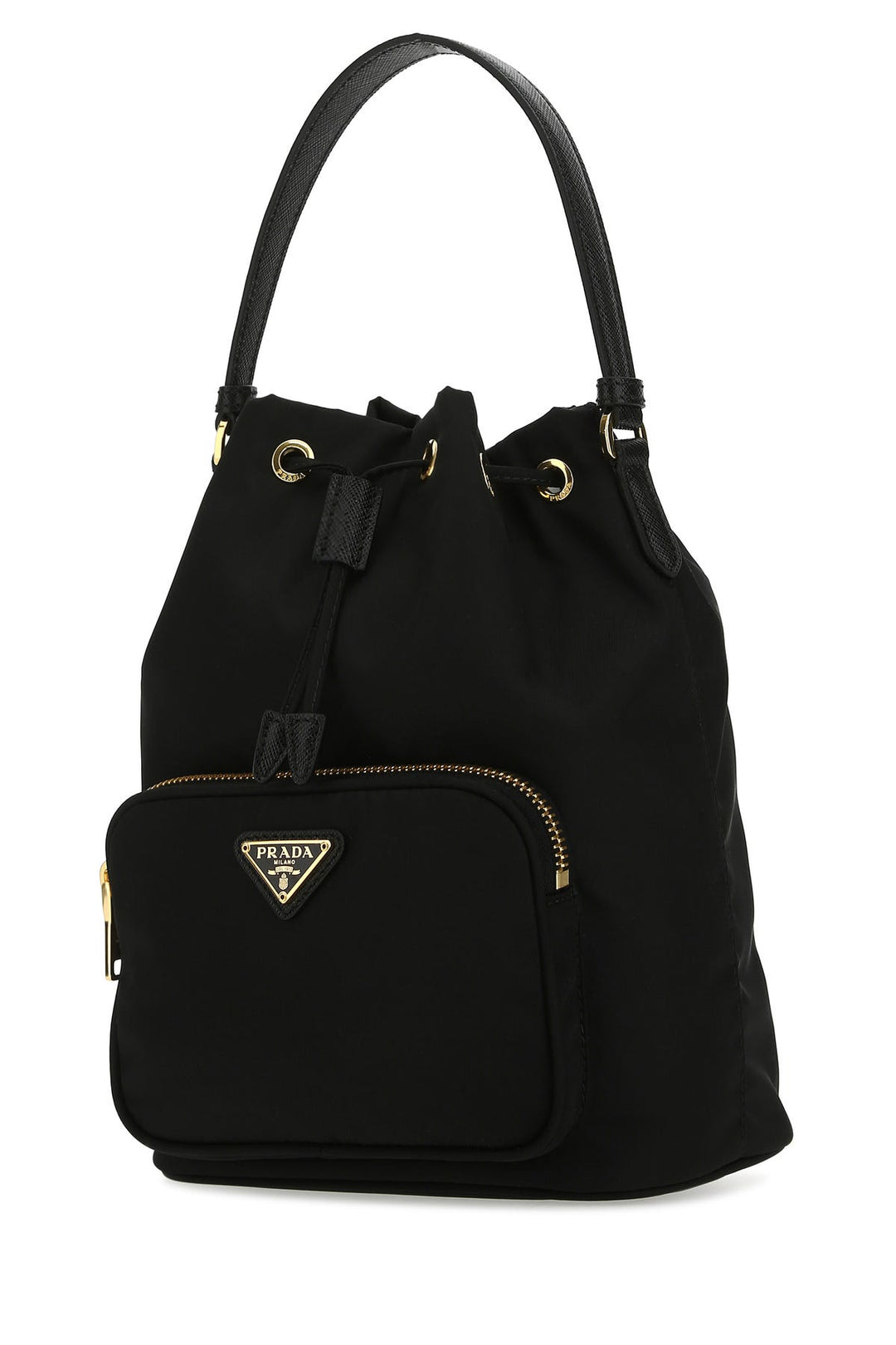 Black nylon bucket bag