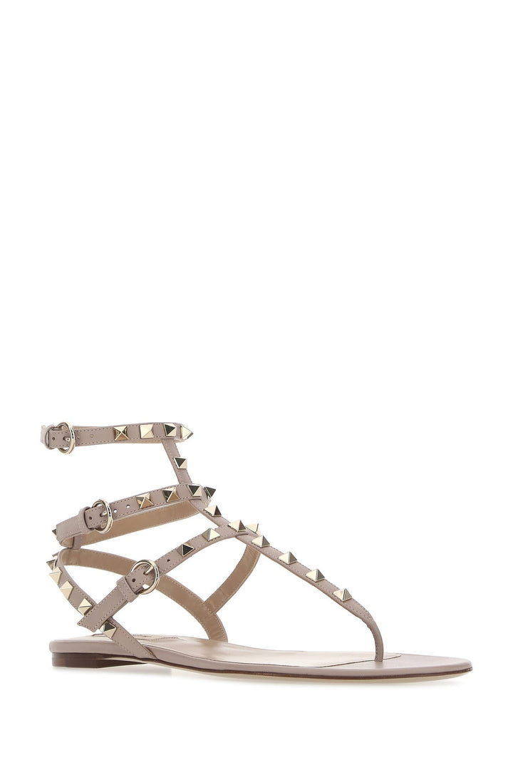 Antiqued pink leather Rockstud thong sandals