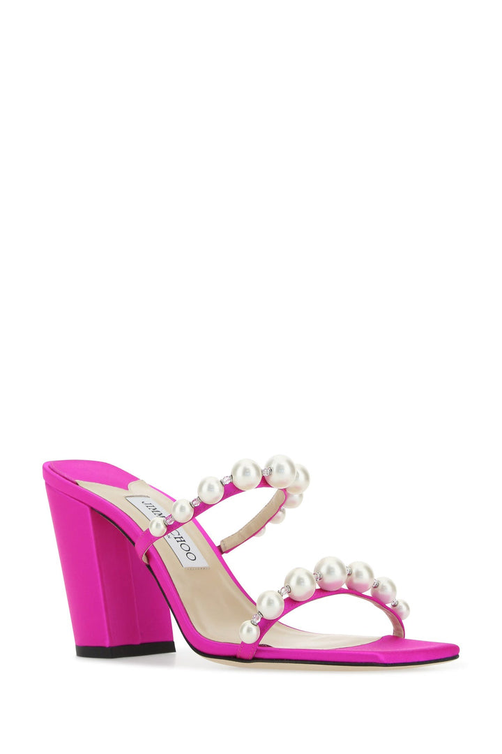 Fuchsia satin Amara 85 mules