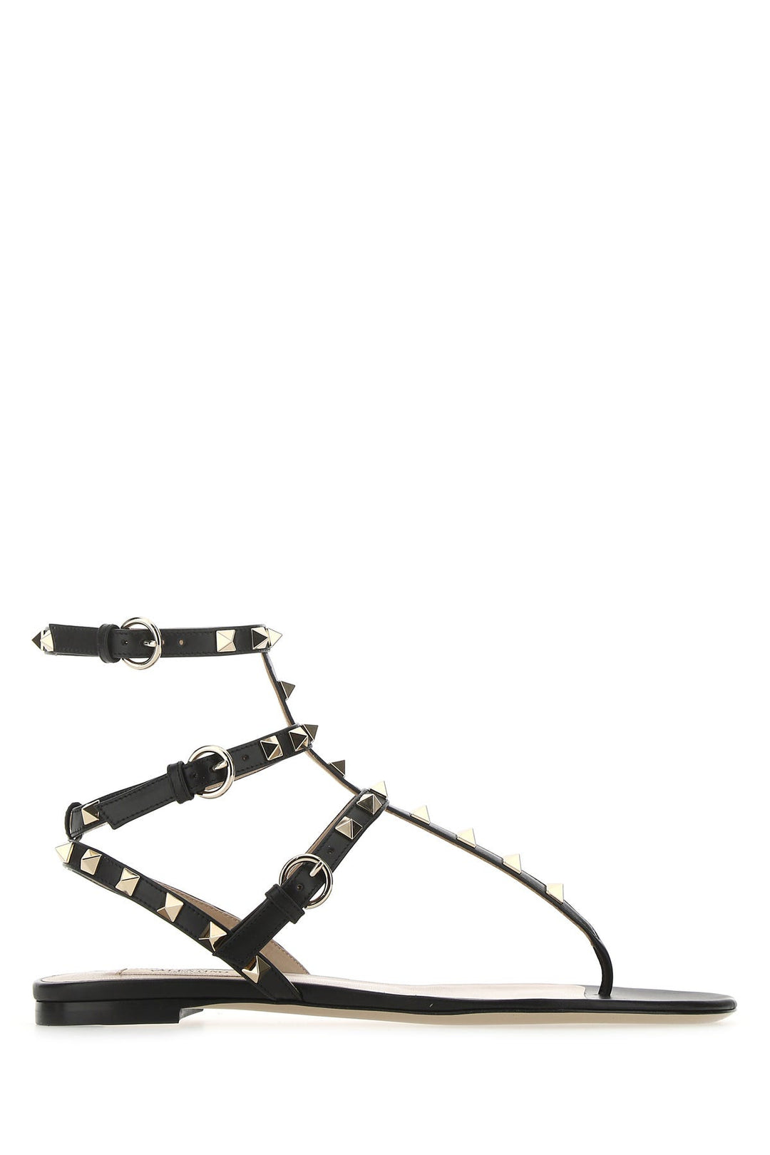 Black leather Rockstud thong sandals