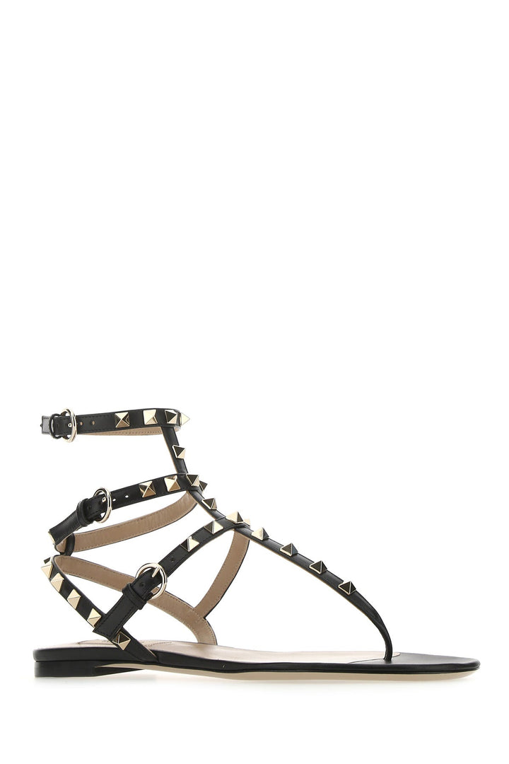 Black leather Rockstud thong sandals