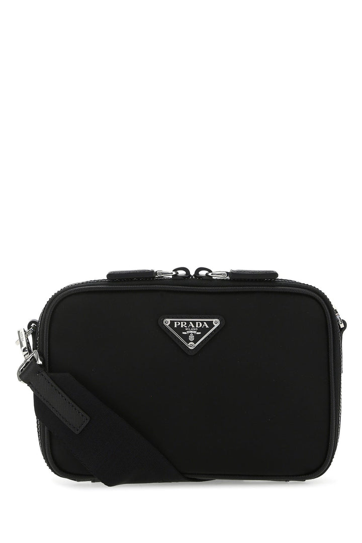 Black leather and nylon crossbody bag