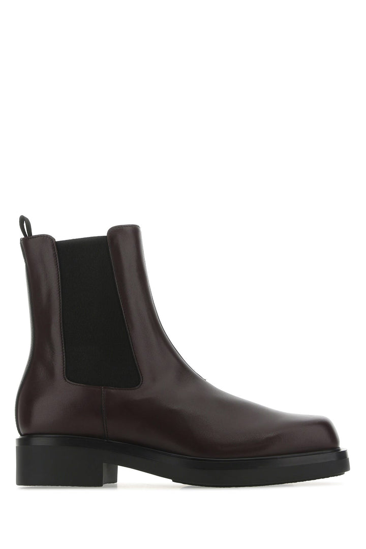 Aubergine leather ankle boots