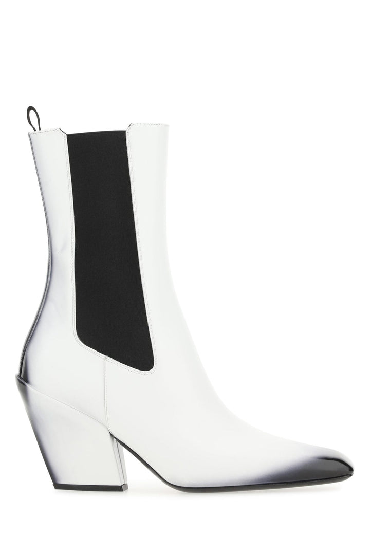 White leather ankle boots