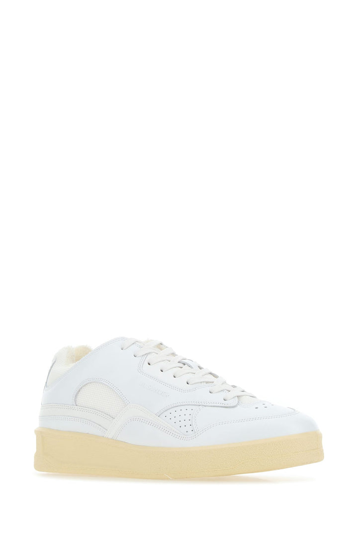 White leather and fabric sneakers