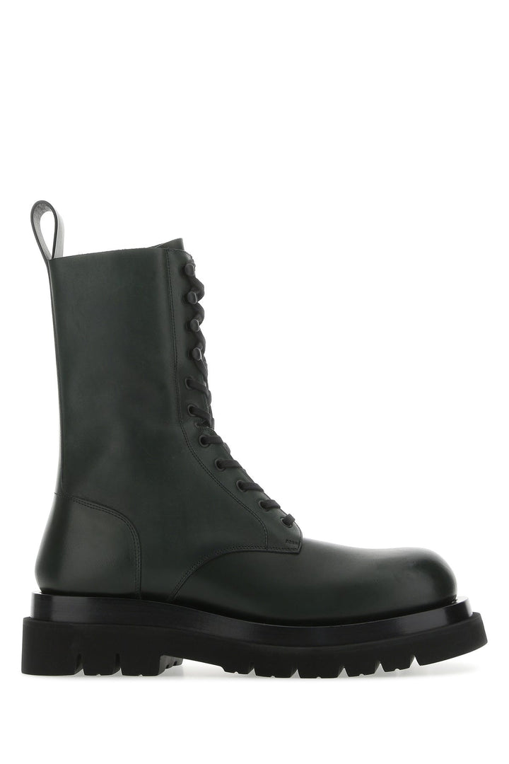 Bottle green leather Lug ankle boots