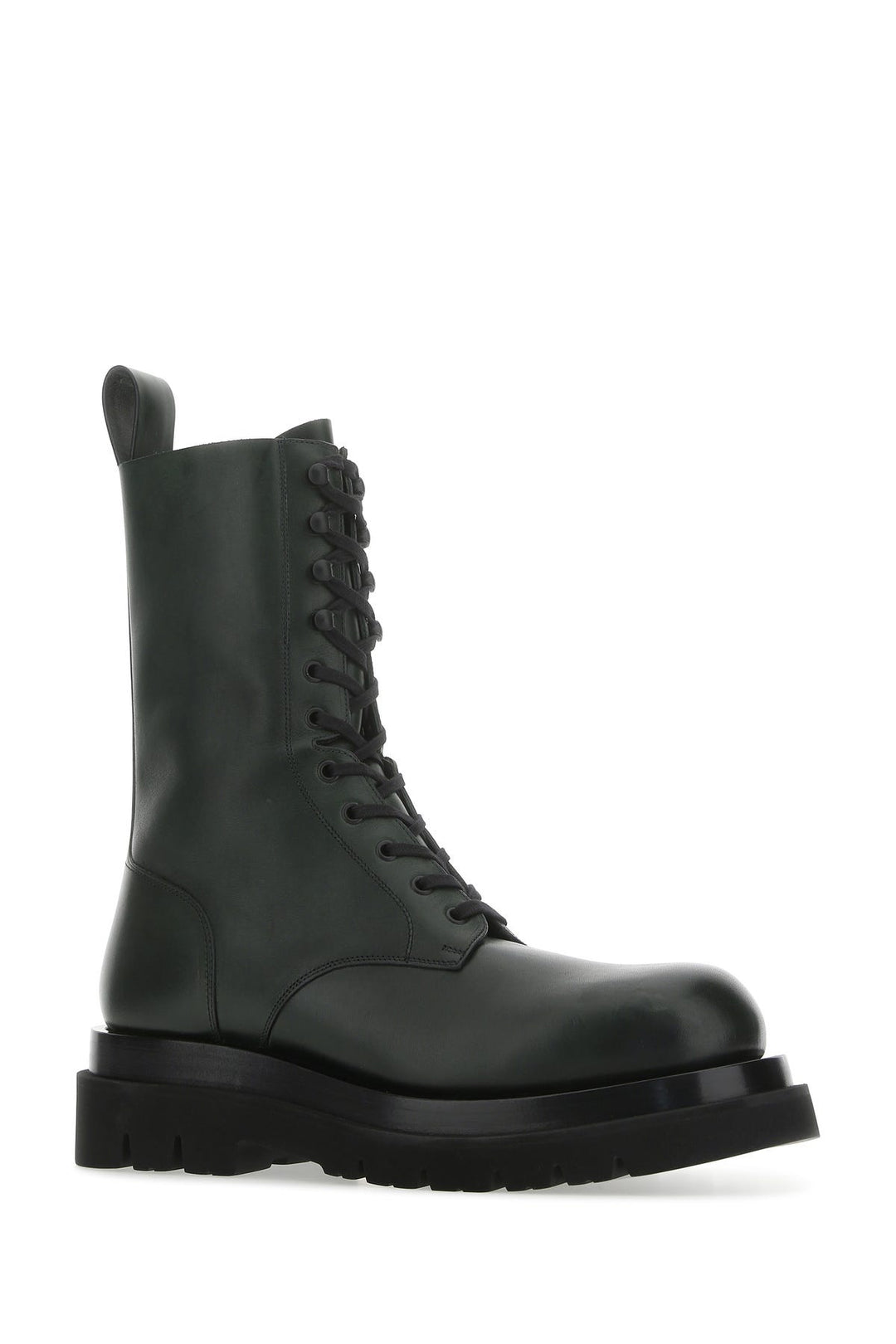 Bottle green leather Lug ankle boots