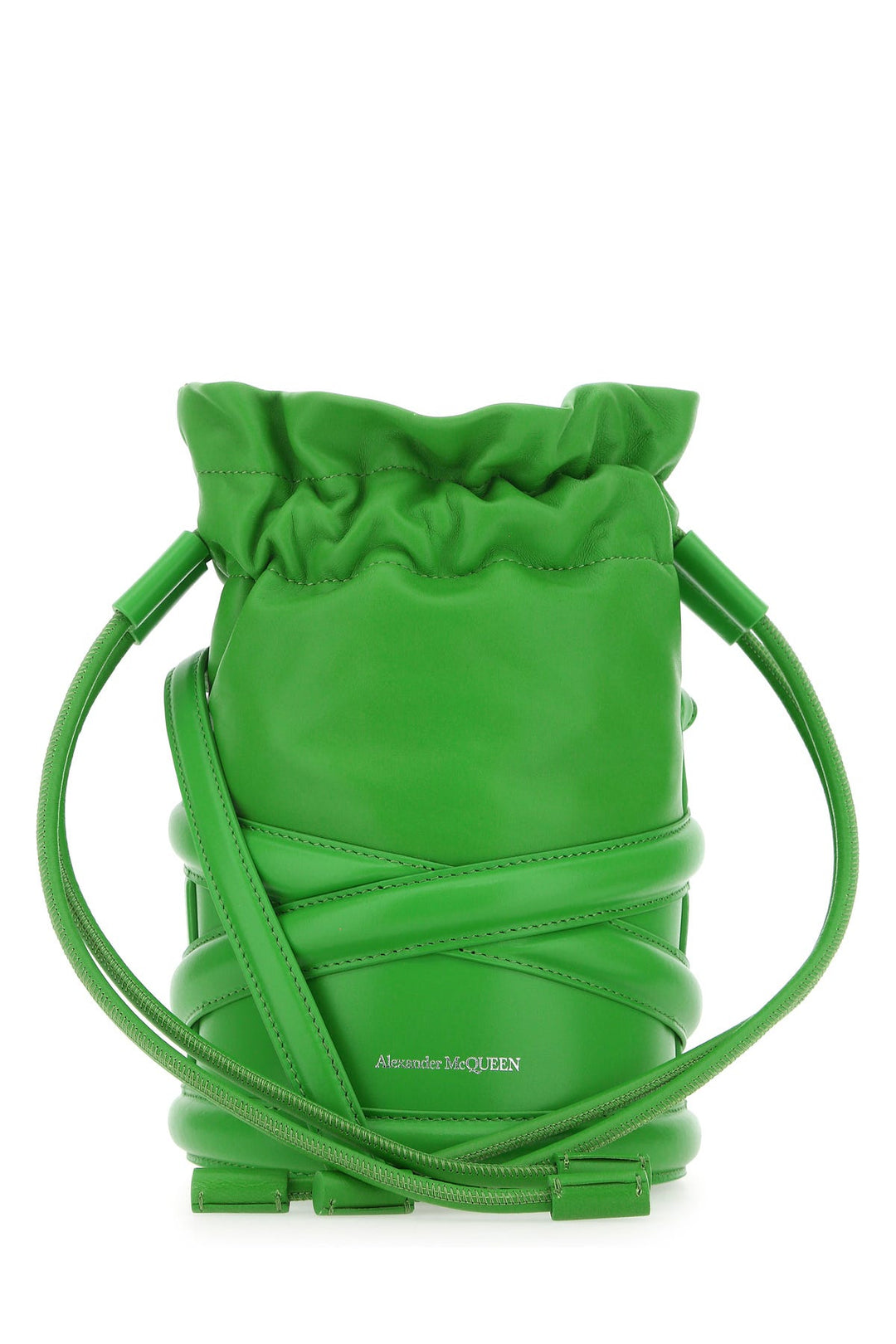 Grass green leather bucket bag