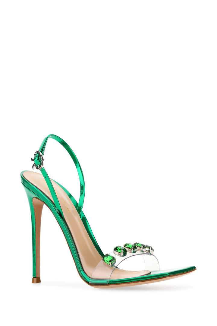 Green leather Â and PVC Ribbon Candy sandals