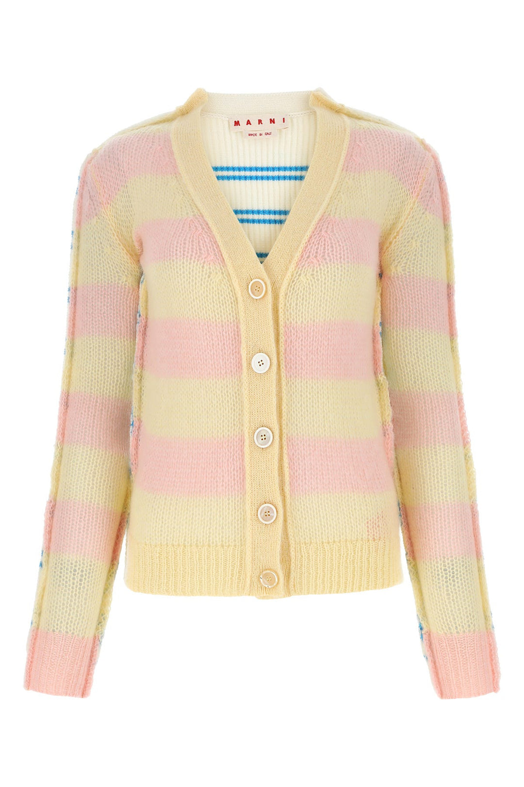 Embroidered mohair blend and wool blend cardigan