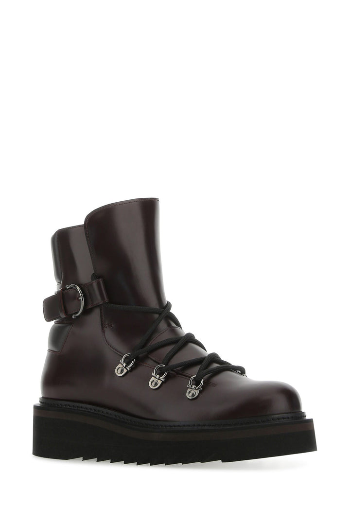 Aubergine leather Elimo ankle boots