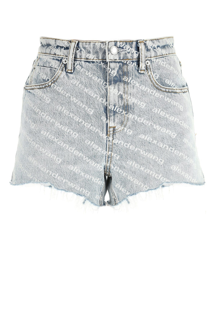 Printed denim shorts